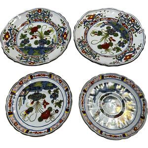 Lot 4 -Faenza Garofano Italy Pottery CARNATION 938 Hand Painted Scalloped Plates